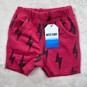 Bit'z Kids Red Lightning Bolt Casual Shorts Size 3-6 Months Elastic Waist New